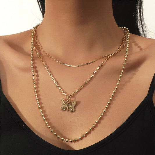 Multi-layer Alloy Bead Chain Flat Chain Unisex Necklace For Men And Women