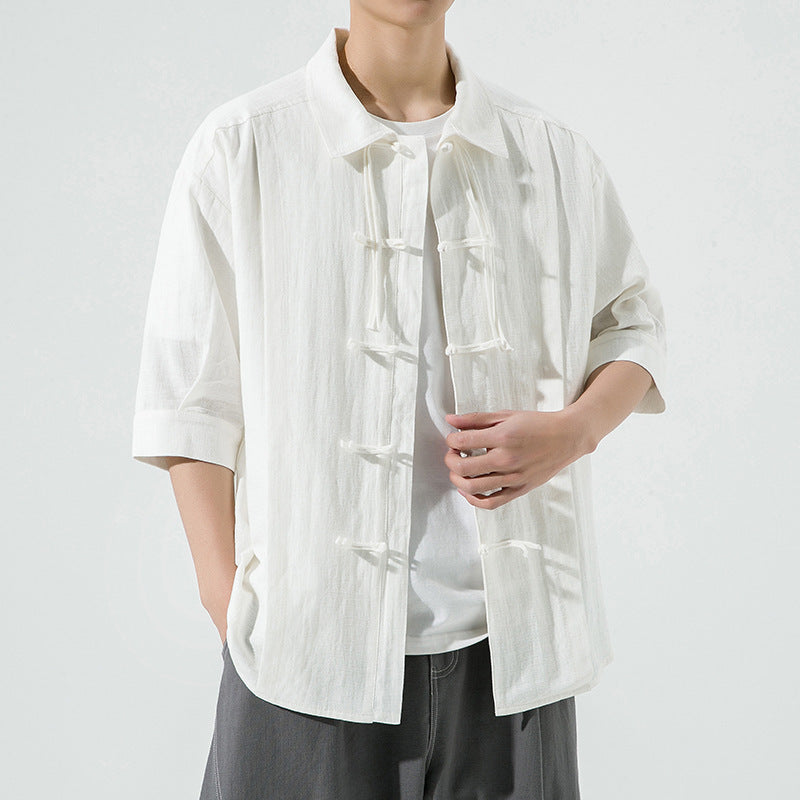 Summer Men's Cotton Linen Tang Suit Hanfu Shirt Men