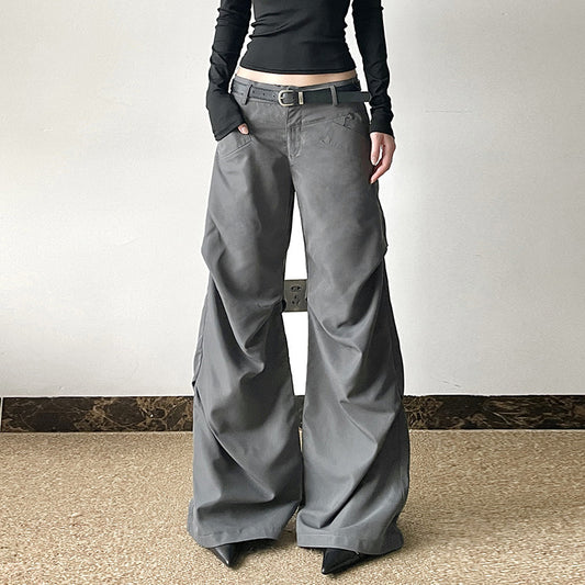 European And American Retro Loose Low Waist Wide Leg Pants For Women