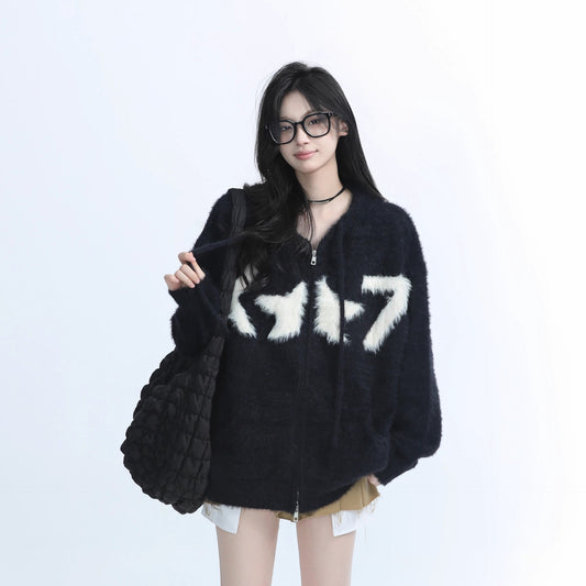 Idle Style Soft Glutinous Hooded Cardigan Sweater Coat For Women