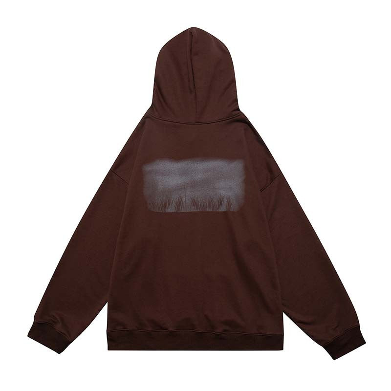 Vintage Creative Blurred Image Washed Hooded Sweatshirt For Men