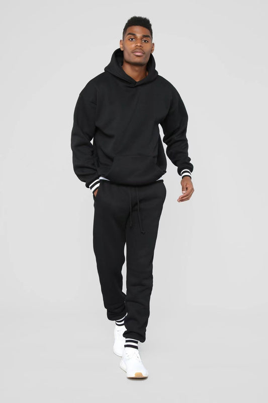 Screw Type Contrast-color Stitching Sweatshirt Men's Two-piece Set Hooded Casual Sports Suit