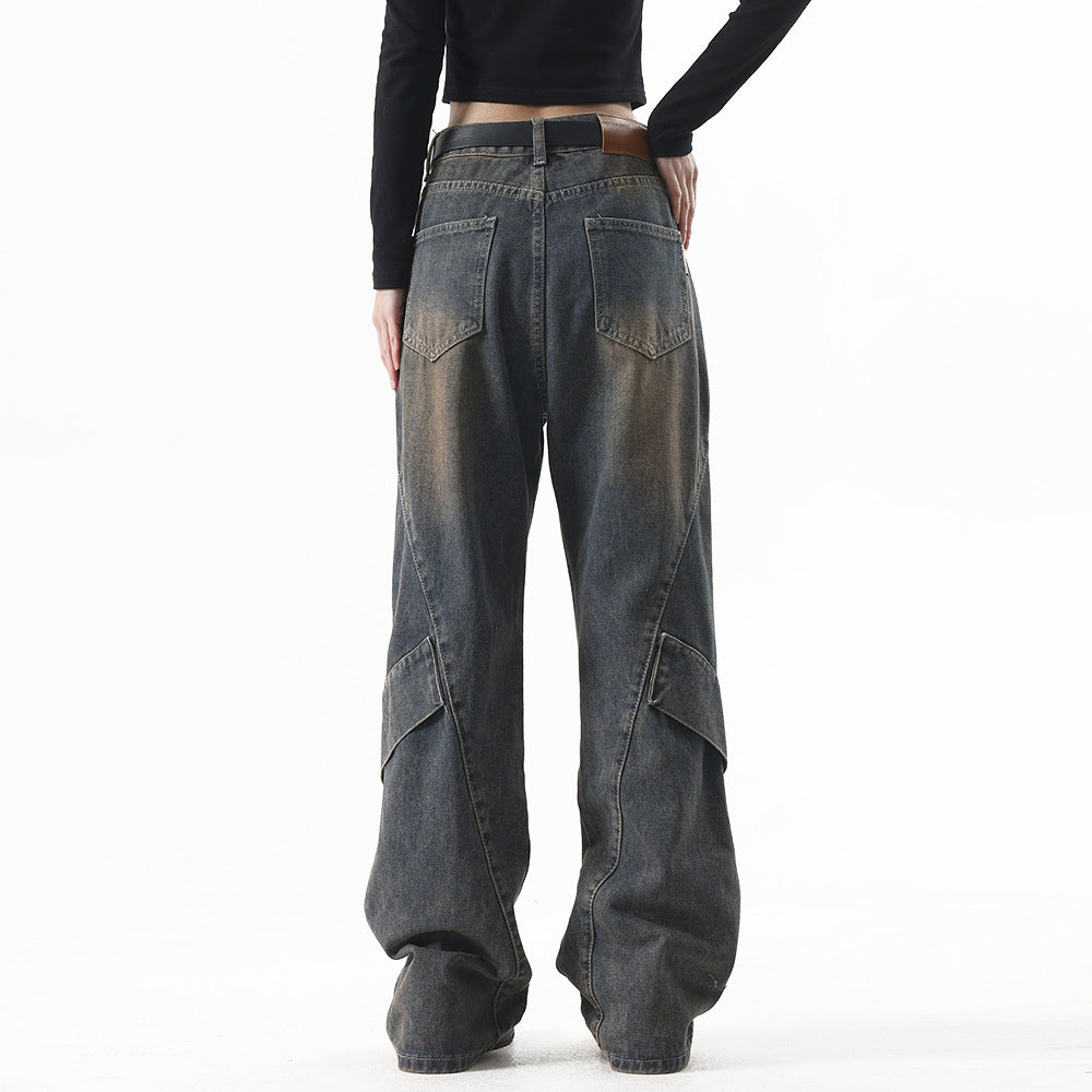 Washed Old Cargo Jeans Men And Women