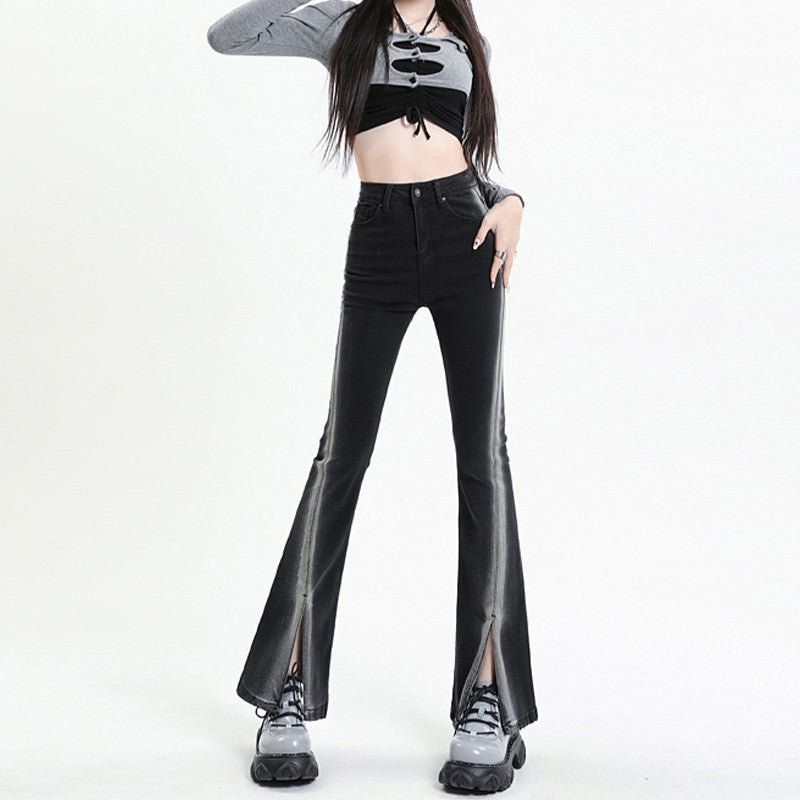 New Black Gradient Split Skinny Jeans For Women