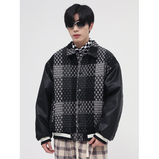 Plaid Stitching Design Trendy Brand Quilted Jacket Men