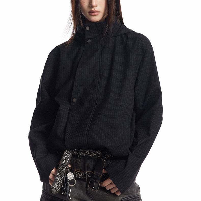 Vertical Hooded Metal Button Shell Jacket Jacket Coat