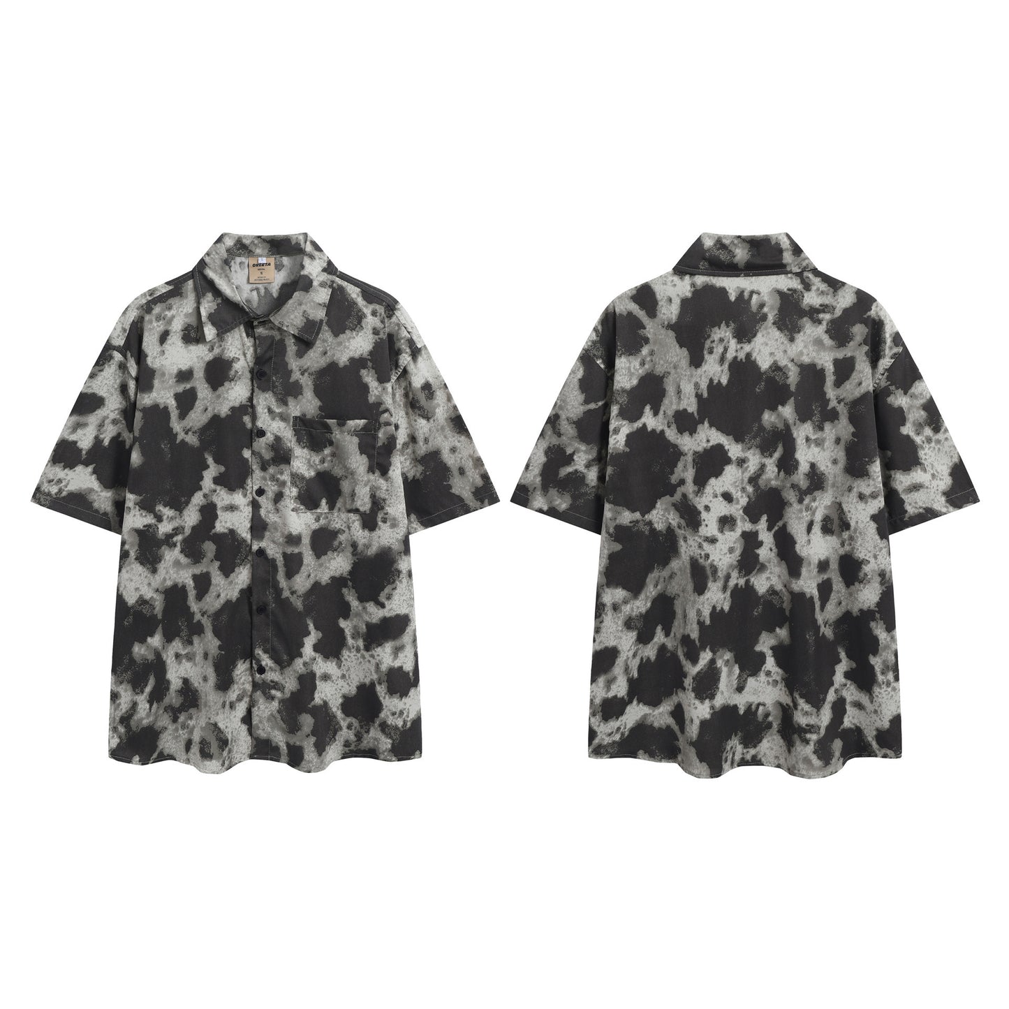 Summer Beach Japanese Short Sleeve Men Loose-fitting Retro Hong Kong Style Printed Shirt