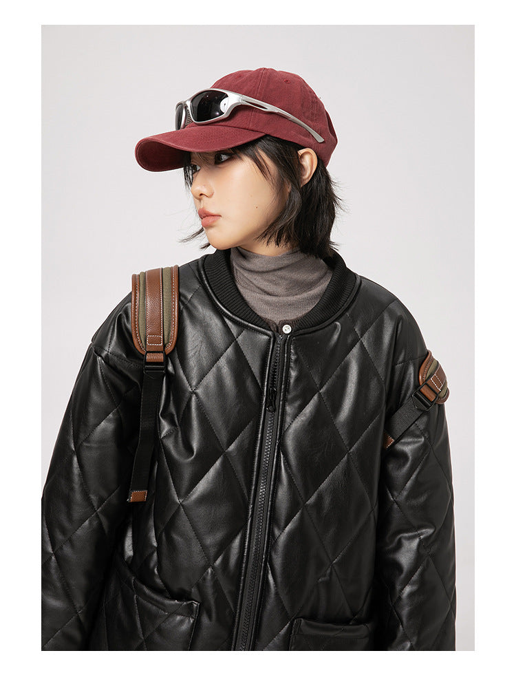 Retro PU Leather Cotton-padded Jacket For Men And Women