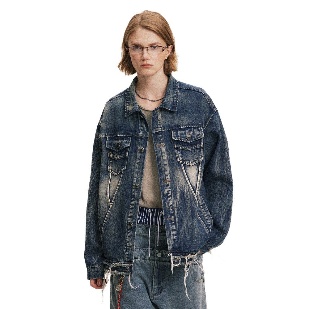 Denim Cargo Pants Jacket Men And Women Heavy Industry Washed And Worn