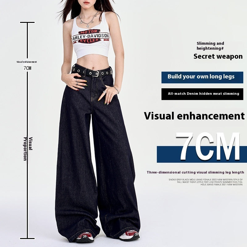 Spring New Draping Lazy Casual Mop Straight Jeans For Women