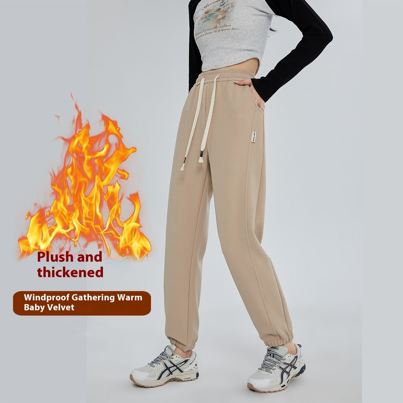 Fleece-lined Thickened Windproof Trousers Casual Pants For Women