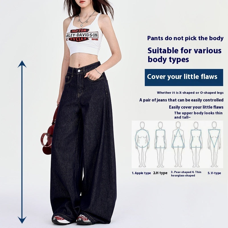 Spring New Draping Lazy Casual Mop Straight Jeans For Women